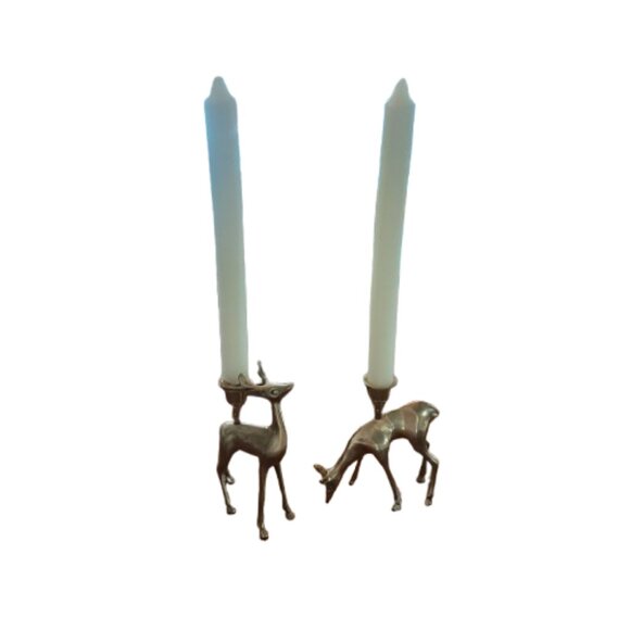 Vintage Brass Stag Deer Set Of 2 Candlestick Holders. Holiday. Decor - Picture 7 of 7